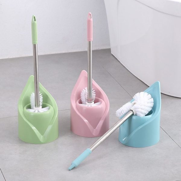 Triangle Shape Base Stainless Steel Long Handle Toilet Brush Toilet Cleaning Brush (Pink) - Image 2