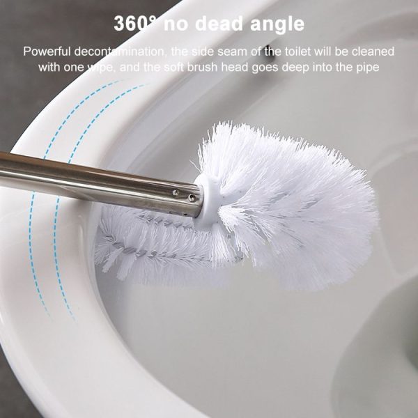 Triangle Shape Base Stainless Steel Long Handle Toilet Brush Toilet Cleaning Brush (Pink) - Image 8