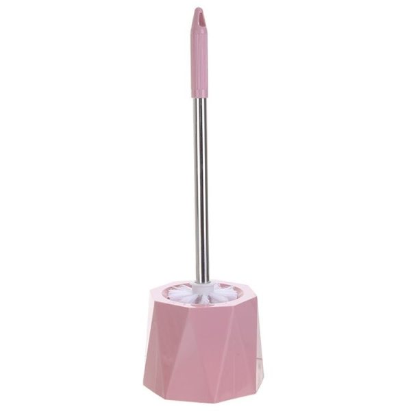 Diamond Shape Base Stainless Steel Long Handle Toilet Brush Toilet Cleaning Brush (Pink)