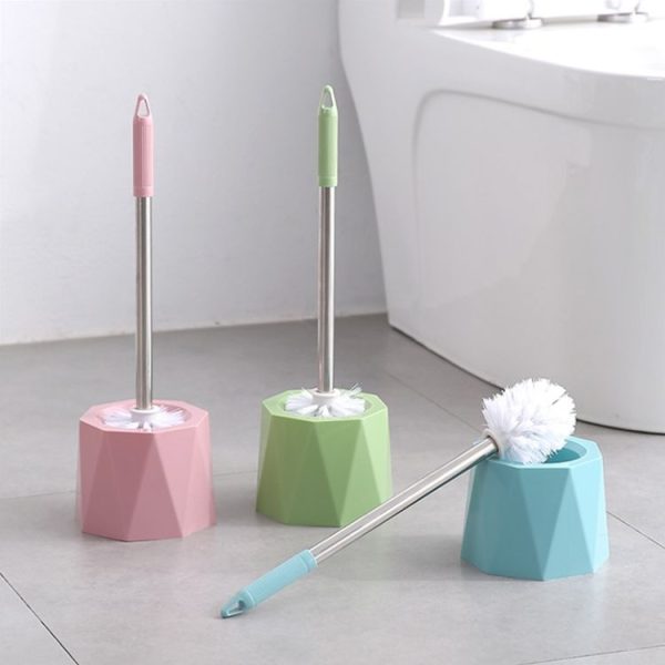 Diamond Shape Base Stainless Steel Long Handle Toilet Brush Toilet Cleaning Brush (Pink) - Image 2