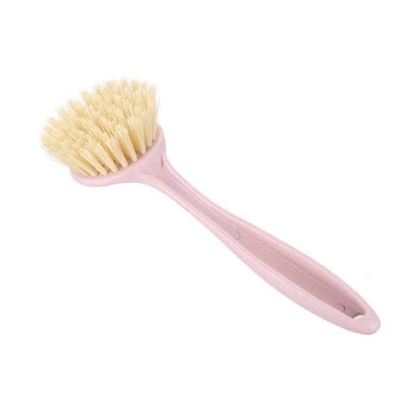 Long Handle Can Be Hung Soft Brush Wheat Straw Cleaning Decontamination Brush Kitchen Cleaning Utensils (Pink)