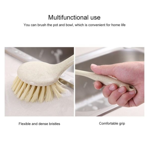 Long Handle Can Be Hung Soft Brush Wheat Straw Cleaning Decontamination Brush Kitchen Cleaning Utensils (Pink) - Image 3