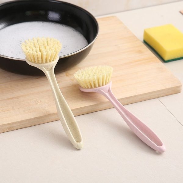Long Handle Can Be Hung Soft Brush Wheat Straw Cleaning Decontamination Brush Kitchen Cleaning Utensils (Pink) - Image 4