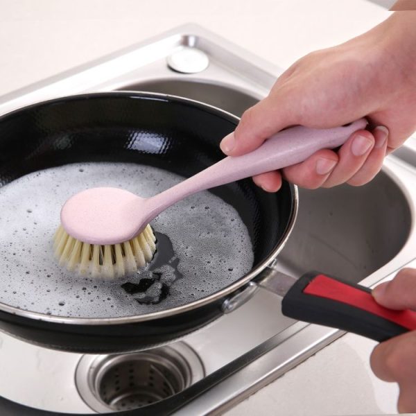 Long Handle Can Be Hung Soft Brush Wheat Straw Cleaning Decontamination Brush Kitchen Cleaning Utensils (Pink) - Image 5