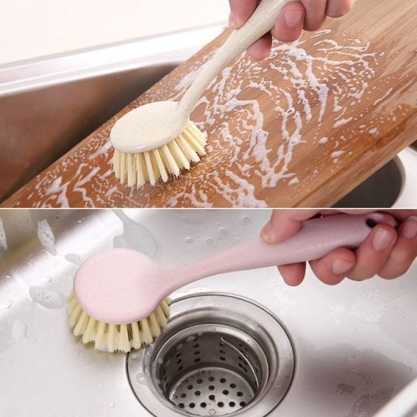 Long Handle Can Be Hung Soft Brush Wheat Straw Cleaning Decontamination Brush Kitchen Cleaning Utensils (Pink) - Image 7