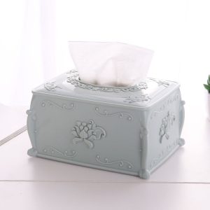Creative Simple Carved Tissue Box Living Room Home Desktop Coffee Table Tissue Box (Blue)