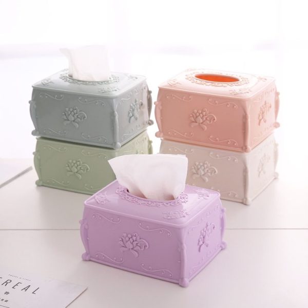 Creative Simple Carved Tissue Box Living Room Home Desktop Coffee Table Tissue Box (Blue) - Image 4