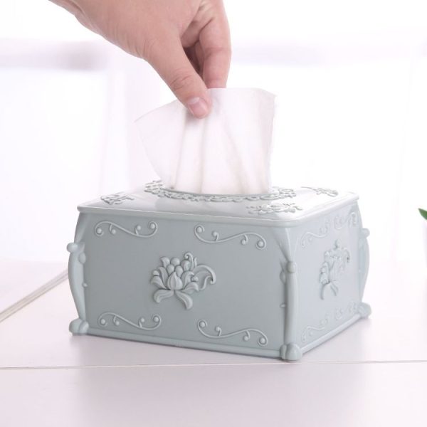 Creative Simple Carved Tissue Box Living Room Home Desktop Coffee Table Tissue Box (Blue) - Image 6