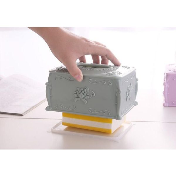 Creative Simple Carved Tissue Box Living Room Home Desktop Coffee Table Tissue Box (Blue) - Image 7