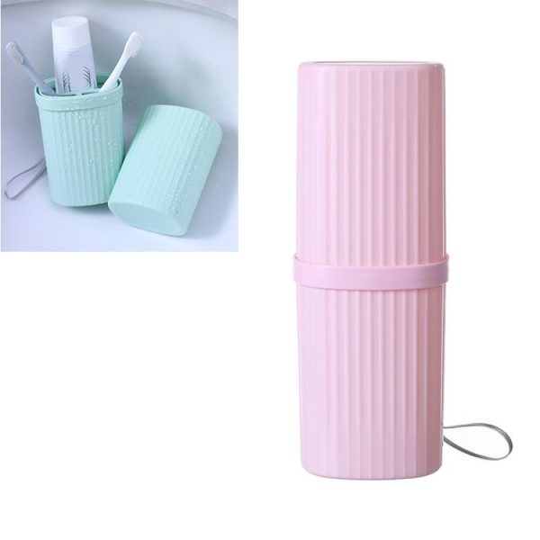 Simple Portable Travel Toothpaste Toothbrush Storage Box with Cover & Lanyard (Pink)