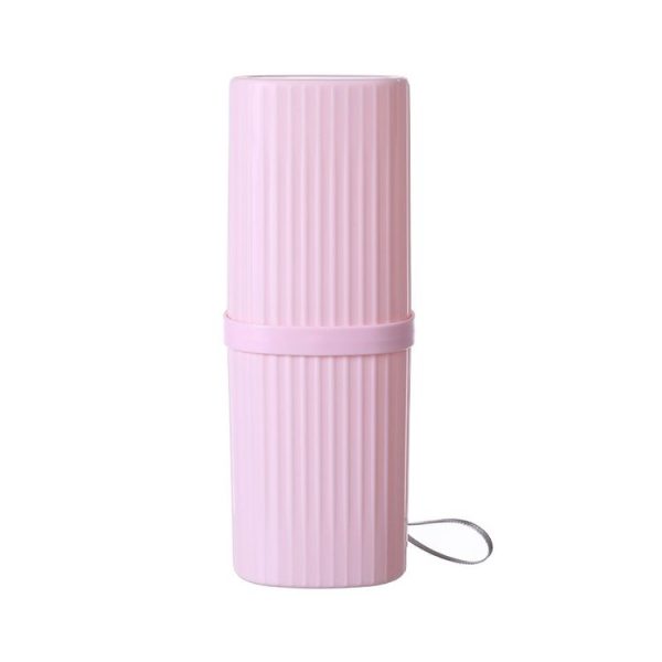 Simple Portable Travel Toothpaste Toothbrush Storage Box with Cover & Lanyard (Pink) - Image 2