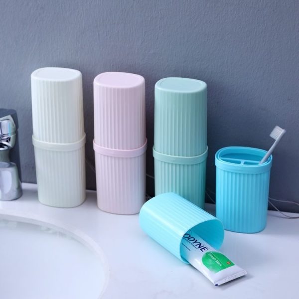 Simple Portable Travel Toothpaste Toothbrush Storage Box with Cover & Lanyard (Pink) - Image 6