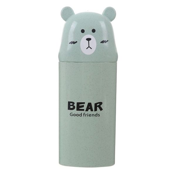 Cute Cartoon Bear Wash Cup Portable Cover Toothbrush Toothpaste Storage Box (Green)