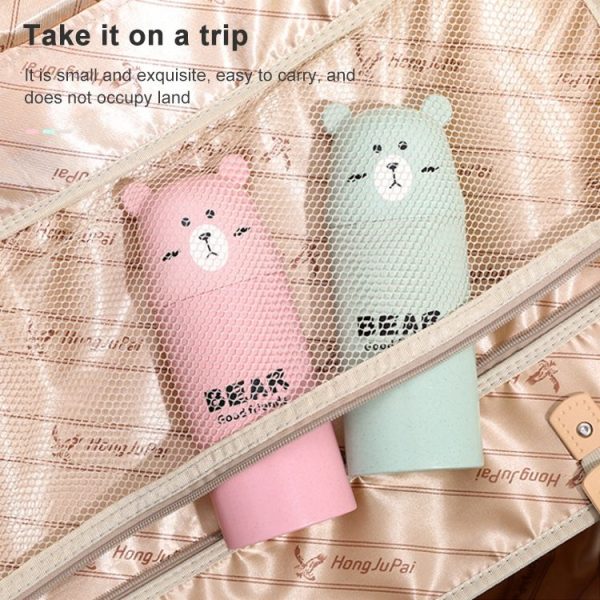 Cute Cartoon Bear Wash Cup Portable Cover Toothbrush Toothpaste Storage Box (Green) - Image 6