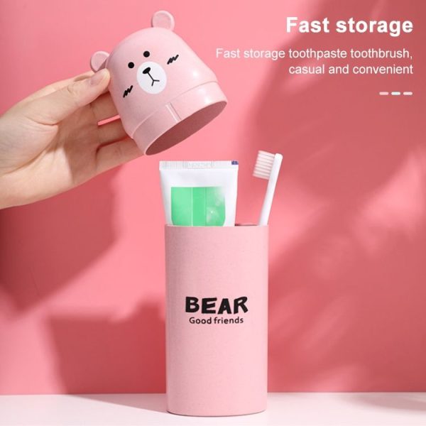 Cute Cartoon Bear Wash Cup Portable Cover Toothbrush Toothpaste Storage Box (Green) - Image 7