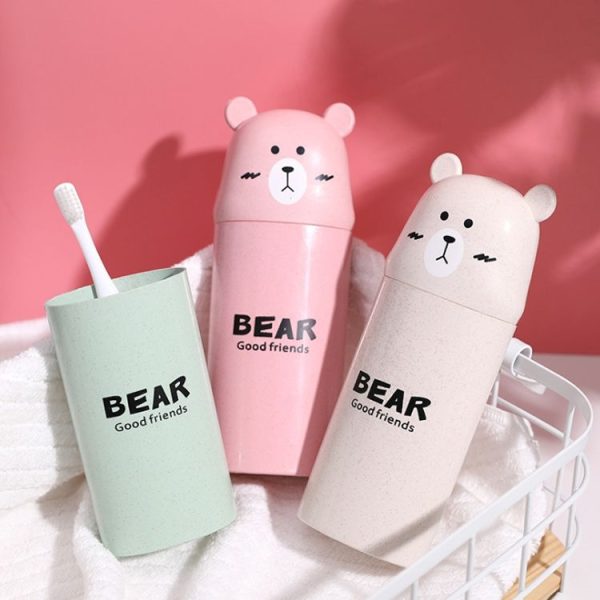 Cute Cartoon Bear Wash Cup Portable Cover Toothbrush Toothpaste Storage Box (Green) - Image 8