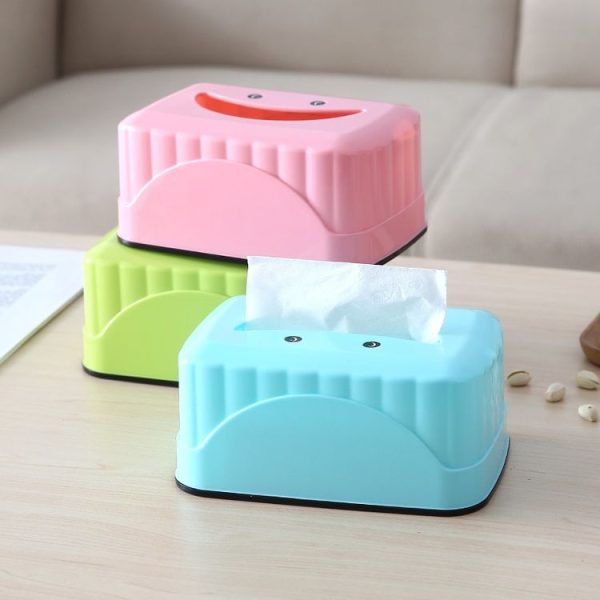 Cute Smiley Home Desktop Plastic Tissue Box (Blue) - Image 7