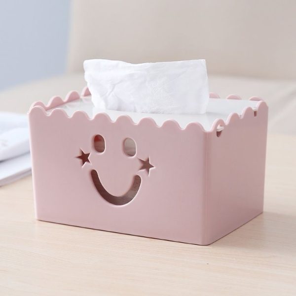 Cute Cartoon Multi-function Flip-style Smiley Tissue Box Living Room Dining Room Tissue Paper Storage Box (Pink)