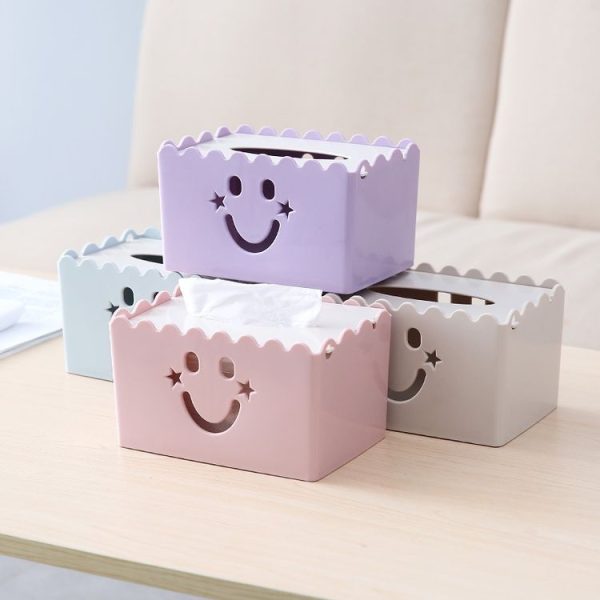 Cute Cartoon Multi-function Flip-style Smiley Tissue Box Living Room Dining Room Tissue Paper Storage Box (Pink) - Image 10