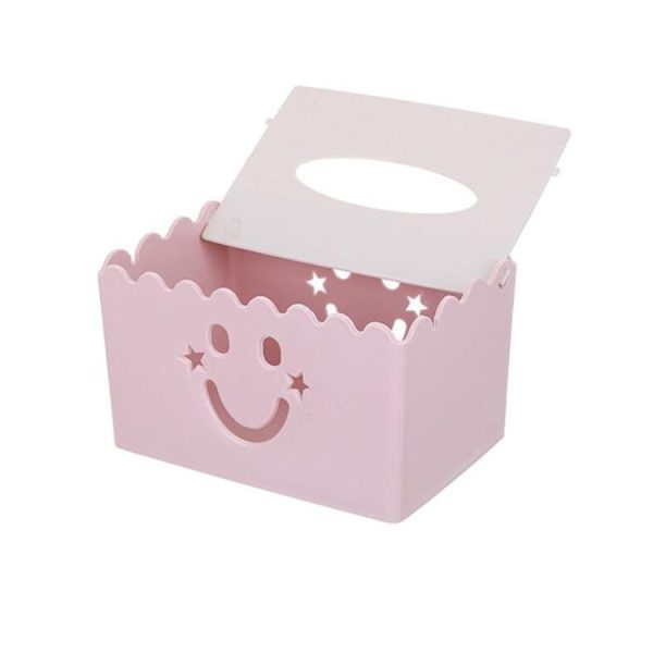 Cute Cartoon Multi-function Flip-style Smiley Tissue Box Living Room Dining Room Tissue Paper Storage Box (Pink) - Image 3