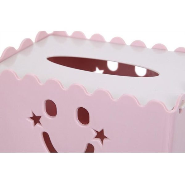 Cute Cartoon Multi-function Flip-style Smiley Tissue Box Living Room Dining Room Tissue Paper Storage Box (Pink) - Image 5