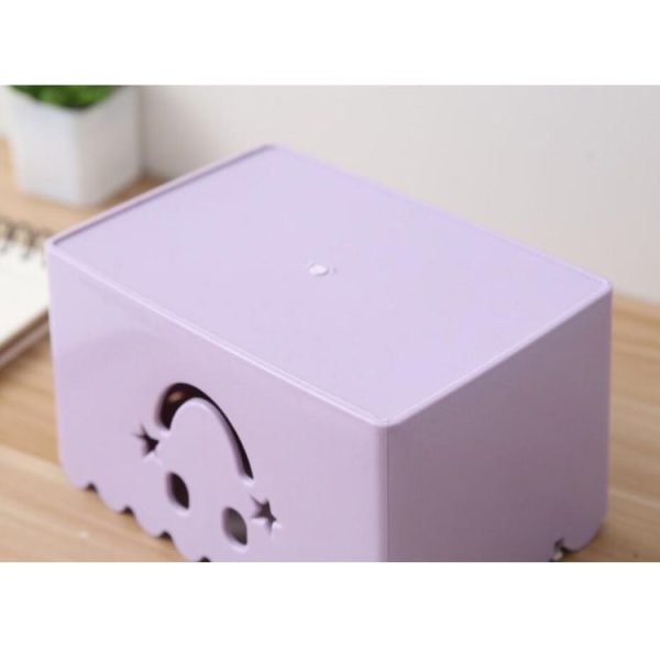 Cute Cartoon Multi-function Flip-style Smiley Tissue Box Living Room Dining Room Tissue Paper Storage Box (Pink) - Image 6