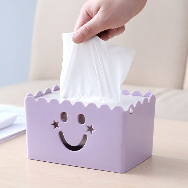 Cute Cartoon Multi-function Flip-style Smiley Tissue Box Living Room Dining Room Tissue Paper Storage Box (Pink) - Image 7