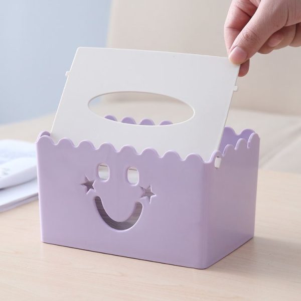 Cute Cartoon Multi-function Flip-style Smiley Tissue Box Living Room Dining Room Tissue Paper Storage Box (Pink) - Image 8