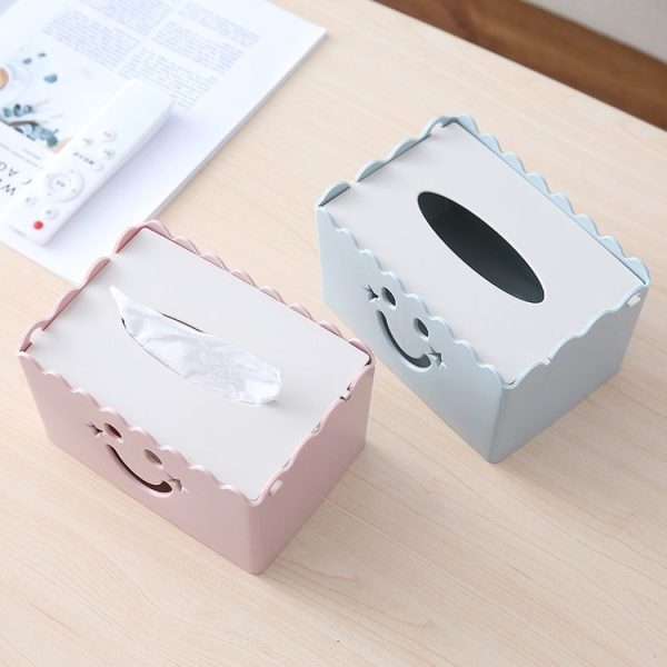 Cute Cartoon Multi-function Flip-style Smiley Tissue Box Living Room Dining Room Tissue Paper Storage Box (Pink) - Image 9