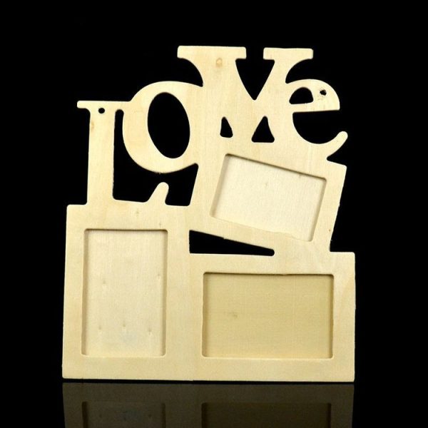Children DIY Wooden Siamese Letters White Embryo Snowflake Mud Photo Frame, Frame size: 19.5cmx16.5cm