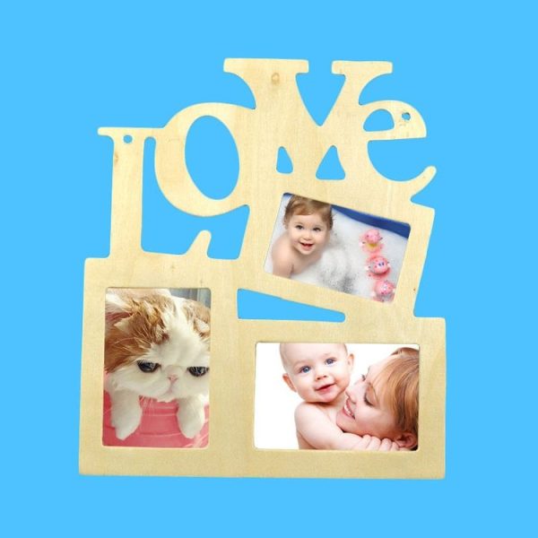 Children DIY Wooden Siamese Letters White Embryo Snowflake Mud Photo Frame, Frame size: 19.5cmx16.5cm - Image 2