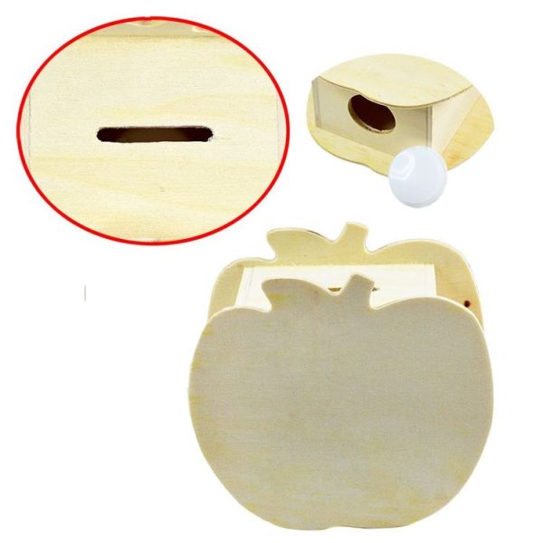 Lovely Creative Child DIY Wooden Apple Hand Painted Piggy Bank, Size: 10x5.6x9.5cm - Image 2