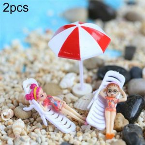2 PCS Miniature Sun Umbrella DIY Home Garden Decoration Cute Umbrella Table Ornament Handicrafts, Size: M (Red)