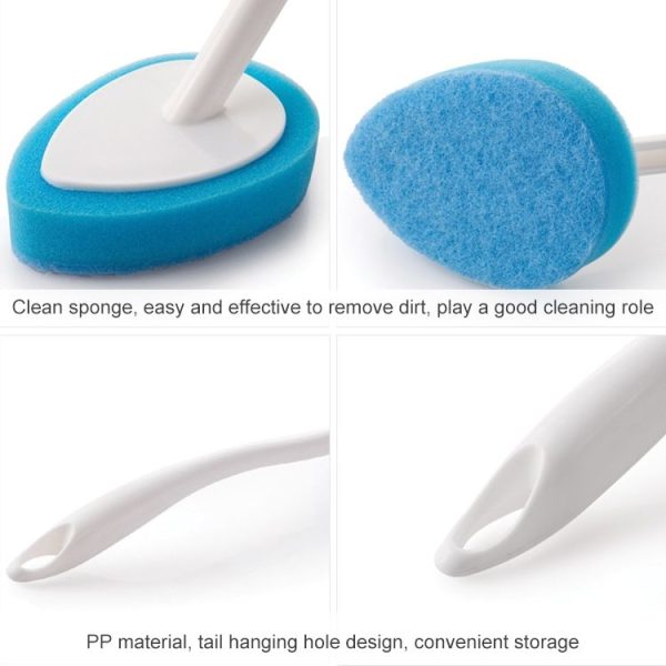 Bathroom Long Handle Cleaning Sponge Brush Bathtub Tile Wall Decontamination Sponge Bathroom Bath Brush (Pink) - Image 3