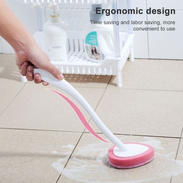 Bathroom Long Handle Cleaning Sponge Brush Bathtub Tile Wall Decontamination Sponge Bathroom Bath Brush (Pink) - Image 4