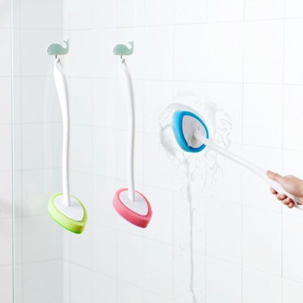 Bathroom Long Handle Cleaning Sponge Brush Bathtub Tile Wall Decontamination Sponge Bathroom Bath Brush (Pink) - Image 5