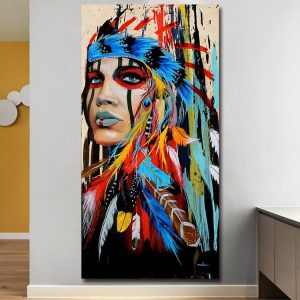 Modern Wall Art Prints Coloful Girl Feathered Women Canvas Painting For Living Room Home Decor, Size: 30x45cm