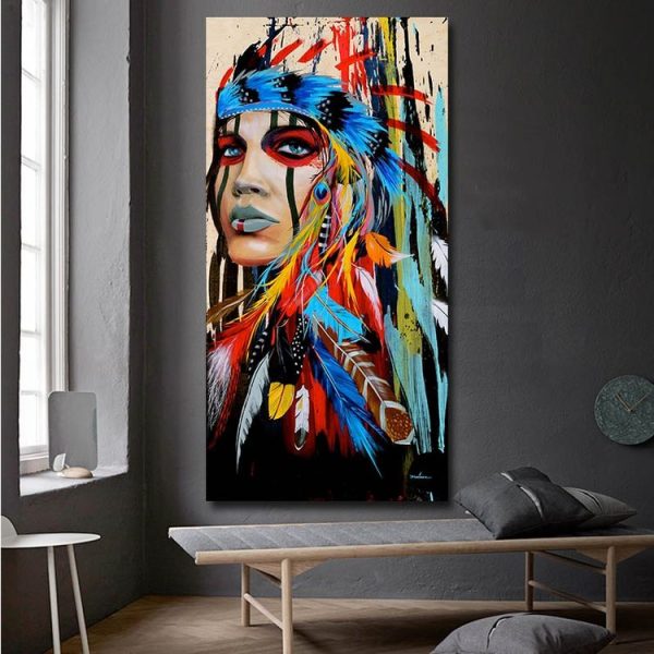 Modern Wall Art Prints Coloful Girl Feathered Women Canvas Painting For Living Room Home Decor, Size: 40X80cm - Image 2