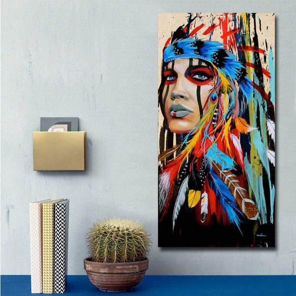 Modern Wall Art Prints Coloful Girl Feathered Women Canvas Painting For Living Room Home Decor, Size: 40X80cm - Image 3