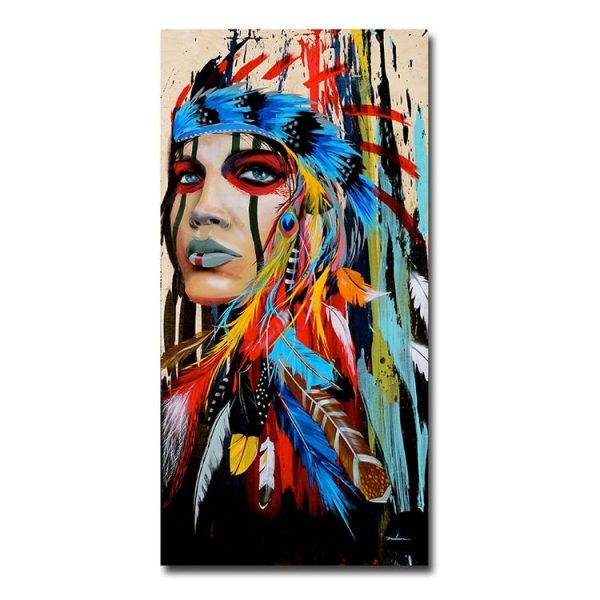Modern Wall Art Prints Coloful Girl Feathered Women Canvas Painting For Living Room Home Decor, Size: 40X80cm - Image 4