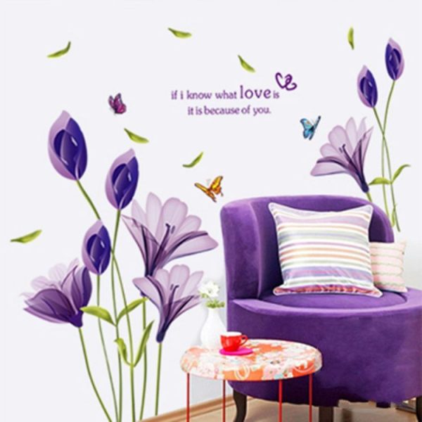 Home Decor DIY Purple Lily Flower Posters Living Room Decorative Wall Stickers Removable Waterproof Stickers, Size: M - Image 2