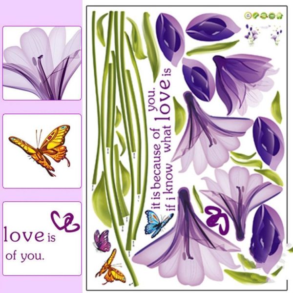 Home Decor DIY Purple Lily Flower Posters Living Room Decorative Wall Stickers Removable Waterproof Stickers, Size: M - Image 3