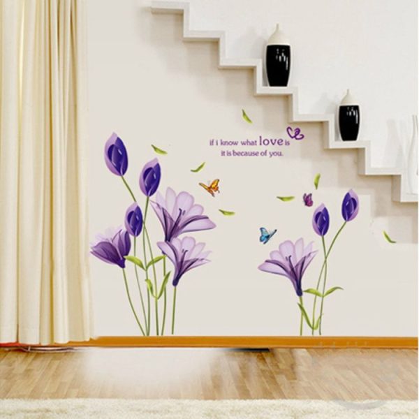 Home Decor DIY Purple Lily Flower Posters Living Room Decorative Wall Stickers Removable Waterproof Stickers, Size: M - Image 4