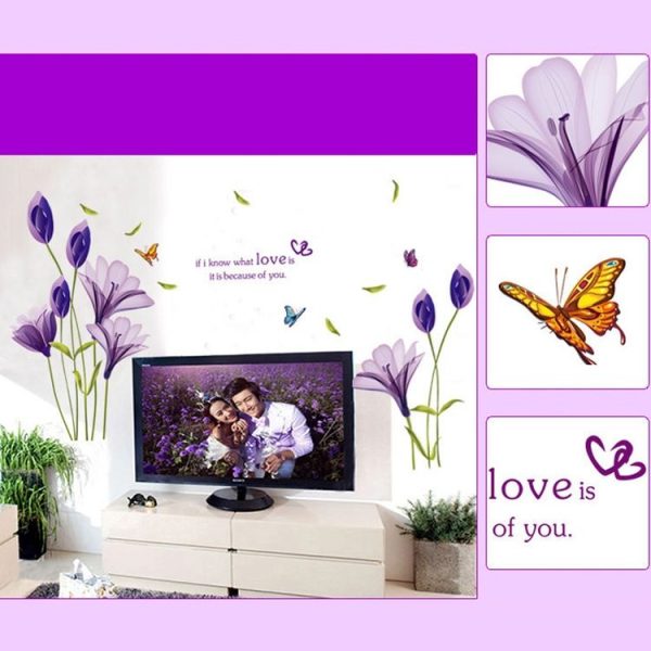 Home Decor DIY Purple Lily Flower Posters Living Room Decorative Wall Stickers Removable Waterproof Stickers, Size: M - Image 5