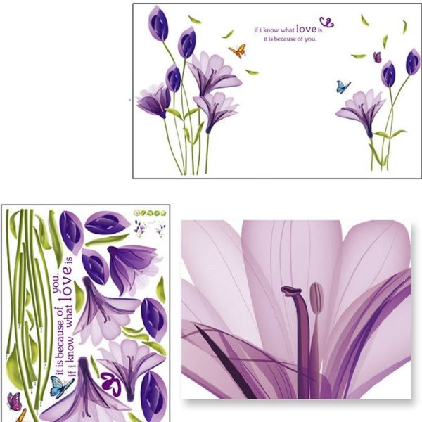 Home Decor DIY Purple Lily Flower Posters Living Room Decorative Wall Stickers Removable Waterproof Stickers, Size: M - Image 6
