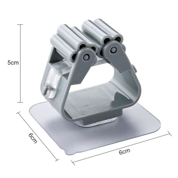 Mop Holder Wall Mounted Organizer Holder Household Kitchen Bathroom Adhesive Storage Broom Hanger Clip Hook Racks (Grey) - Image 2