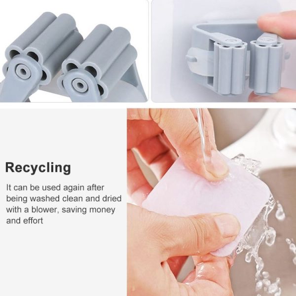 Mop Holder Wall Mounted Organizer Holder Household Kitchen Bathroom Adhesive Storage Broom Hanger Clip Hook Racks (Grey) - Image 4