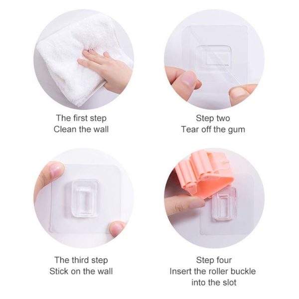 Mop Holder Wall Mounted Organizer Holder Household Kitchen Bathroom Adhesive Storage Broom Hanger Clip Hook Racks (Grey) - Image 6