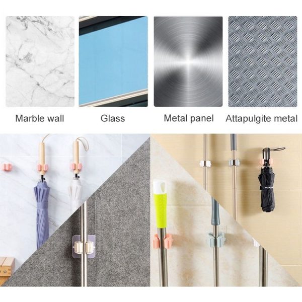 Mop Holder Wall Mounted Organizer Holder Household Kitchen Bathroom Adhesive Storage Broom Hanger Clip Hook Racks (Grey) - Image 7