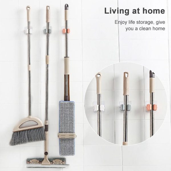 Mop Holder Wall Mounted Organizer Holder Household Kitchen Bathroom Adhesive Storage Broom Hanger Clip Hook Racks (Grey) - Image 8